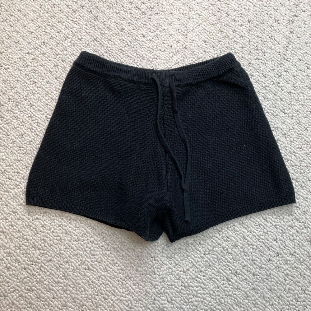 O. Viance Knit Sweat Shorts Womens Large Black Elastic Waist Stretch Solid 27x3